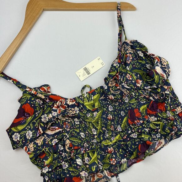 ~ Anthropologie M Silky Cami Boho Botanical Birds Floral Strappy Sleeveless Blue - Picture 4 of 14